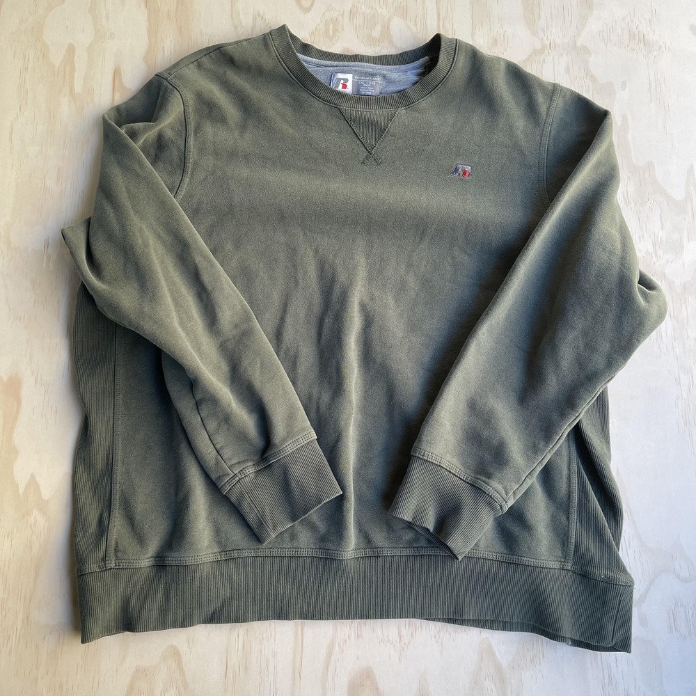 Russell‎ Athletic Sweatshirt Mens 2XL Green Fleece Crewneck Pullover Embroidered